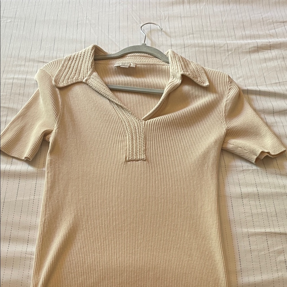 LOFT Cream Ribbed Knit Top